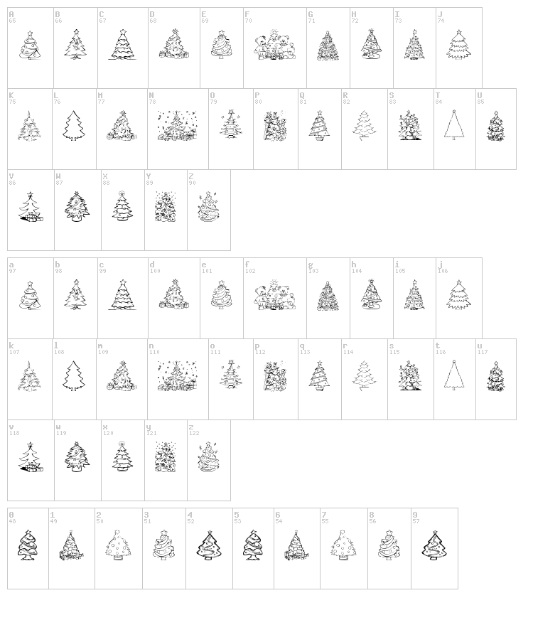 Xmas Tree font map